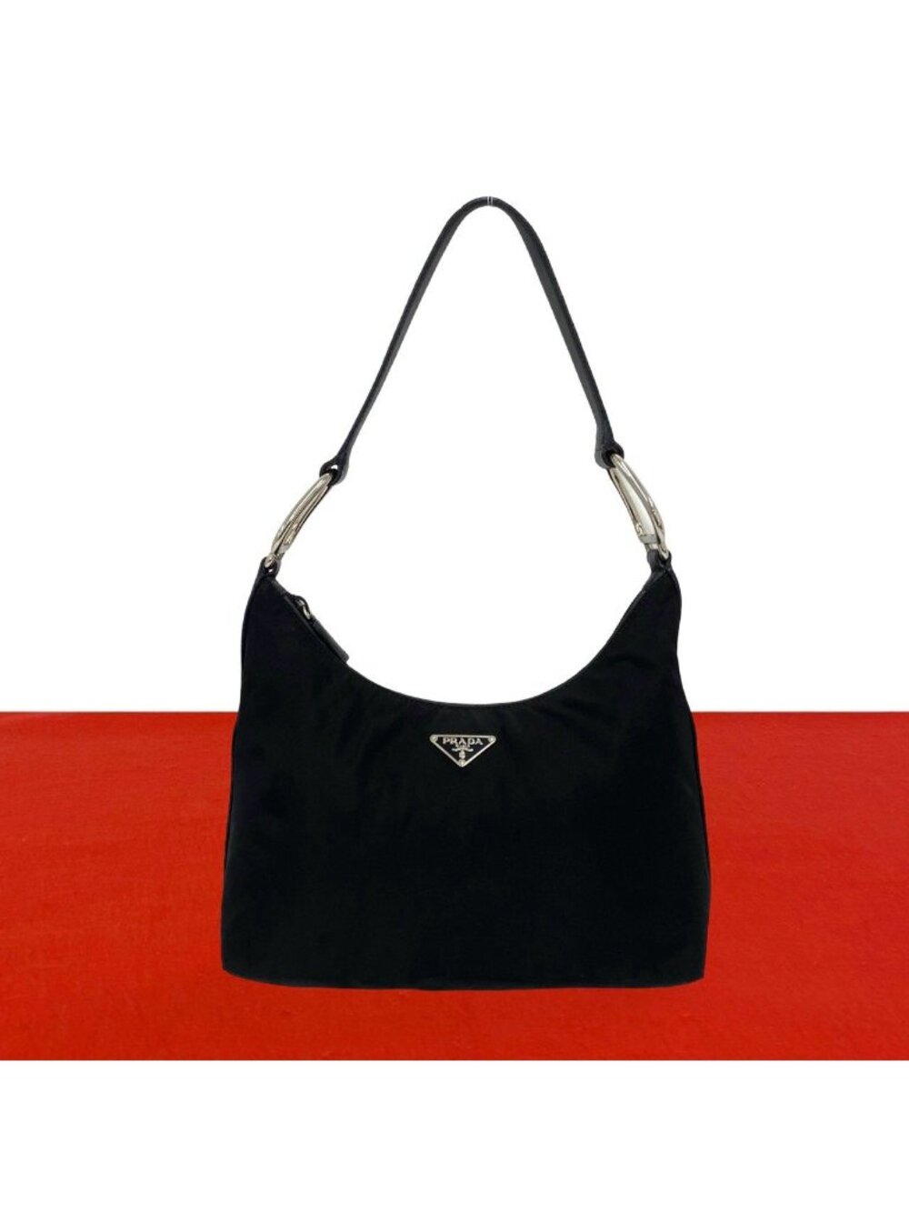 Prada Tessuto Pocono Nylon Leather Semi Bag Black
